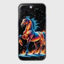 Чехол для iPhone 15 Pro силиконовый с защитой камеры Лошадь на снегу