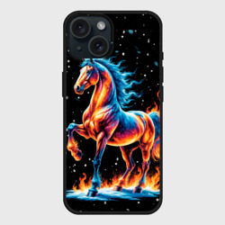 Чехол силиконовый для Apple iPhone 15 матовый Лошадь на снегу