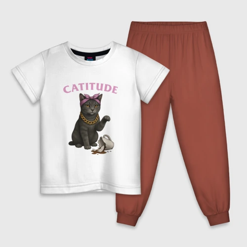 Детская пижама с белой футболкой Catitude