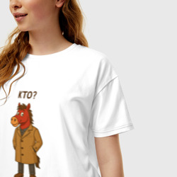 Женская футболка хлопок Oversize Конь в пальто - фото 2