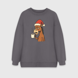 Женский свитшот oversize без начеса хлопок Конь с кофе