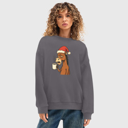 Женский свитшот oversize без начеса хлопок Конь с кофе - фото 2