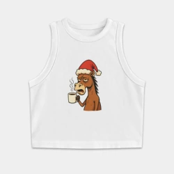 Женская укороченная майка-топ хлопок Конь с кофе