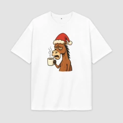 Женская футболка Oversize хлопок premium Конь с кофе