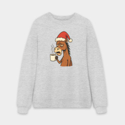 Мужской свитшот oversize без начеса хлопок Конь с кофе