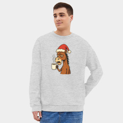 Мужской свитшот oversize без начеса хлопок Конь с кофе - фото 2