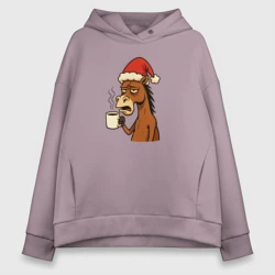 Женское худи Oversize хлопок Конь с кофе