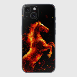 Чехол для iPhone 15 силиконовый с защитой камеры Пламенный конь