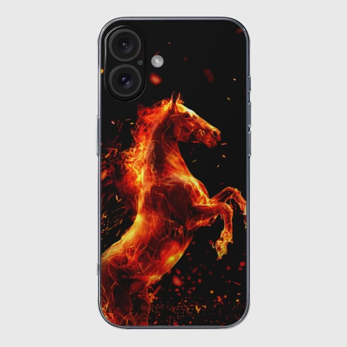 Чехол для iPhone 16 силиконовый с защитой камеры Пламенный конь
