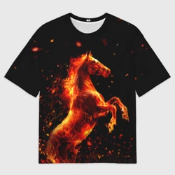 Мужская футболка oversize 3D Пламенный конь