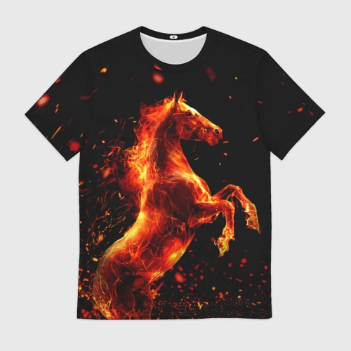 Мужская футболка 3D Пламенный конь