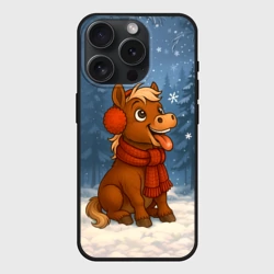 Чехол силиконовый для Apple iPhone 15 Pro Мax матовый Лошадка ловит снежинку