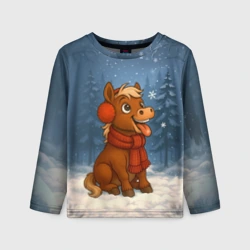 Детский лонгслив 3D Лошадка ловит снежинку