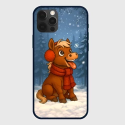 Чехол для iPhone 12 Pro Лошадка ловит снежинку