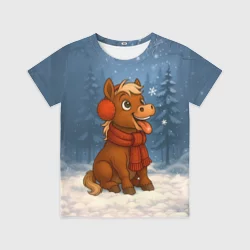 Детская футболка 3D Лошадка ловит снежинку