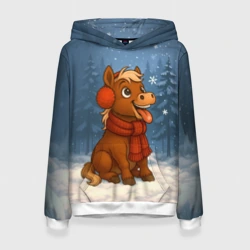 Женская толстовка 3D Лошадка ловит снежинку