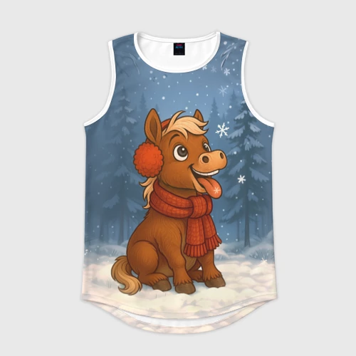 Мужская спортивная майка 3D Лошадка ловит снежинку