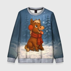 Детский свитшот 3D Лошадка ловит снежинку