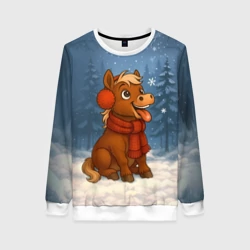 Женский свитшот 3D Лошадка ловит снежинку