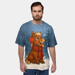 Мужская футболка oversize 3D Лошадка ловит снежинку - фото 2