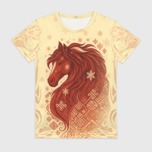 Женская футболка 3D с принтом Славянский конь Женская футболка 3D Славянский конь