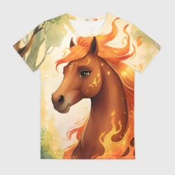 Женская футболка 3D Милая огненная лошадь