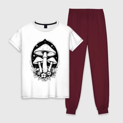 Женская пижама с белой футболкой хлопок Звёздные грибы