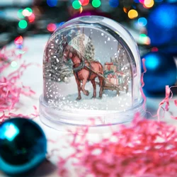 Игрушка Снежный шар Лошадка везет новогодние  подарки  - фото 2