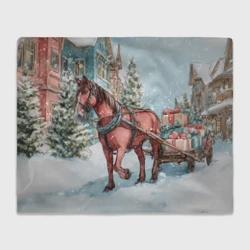 Плед 3D Лошадка везет новогодние  подарки 