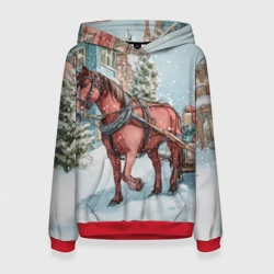 Женская толстовка 3D Лошадка везет новогодние  подарки 
