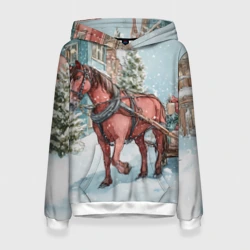Женская толстовка 3D Лошадка везет новогодние  подарки 