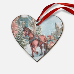 Деревянная игрушка Сердце Лошадка везет новогодние  подарки 