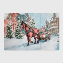 Магнитный плакат 3Х2 Лошадка везет новогодние  подарки 