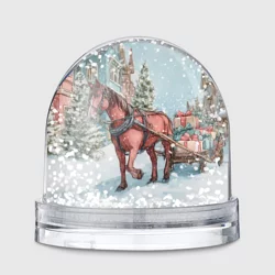 Игрушка Снежный шар Лошадка везет новогодние  подарки 