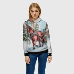 Женская толстовка 3D Лошадка везет новогодние  подарки  - фото 2