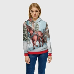 Женская толстовка 3D Лошадка везет новогодние  подарки  - фото 2