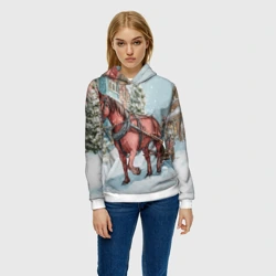 Женская толстовка 3D Лошадка везет новогодние  подарки  - фото 2