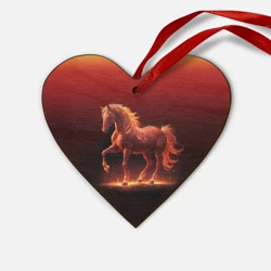 Деревянная игрушка Сердце Узор с конем огнем