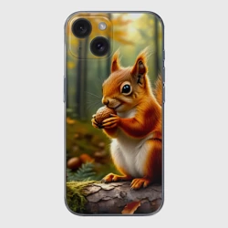 Чехол для iPhone 15 силиконовый с защитой камеры Осенний пир белки