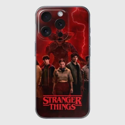 Чехол для iPhone 15 Pro силиконовый с защитой камеры Герои и демогоргон Загадочные события финал