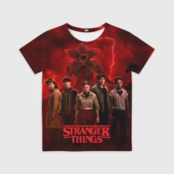 Детская футболка 3D Герои и демогоргон Загадочные события финал