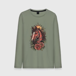 Мужской лонгслив хлопок Красный конь с розами