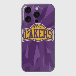 Чехол для iPhone 15 Pro силиконовый с защитой камеры NBA Los Angeles Lakers