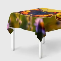 Скатерть 3D Огненная бабочка над ромашкой