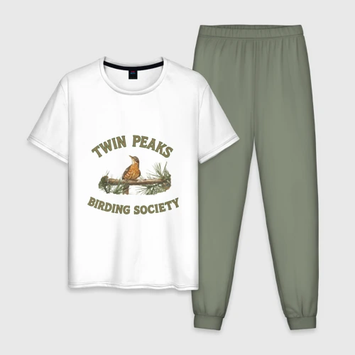 Мужская пижама с белой футболкой хлопок Twin Peaks birding society