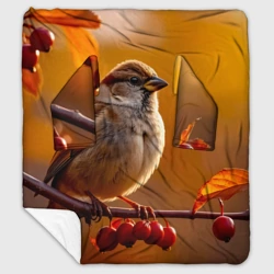 Плед с рукавами Воробей на рябиновой ветке