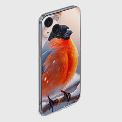 Чехол для iPhone 15 силиконовый с защитой камеры Снегирь на зимней ветке - фото 2