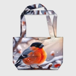 Пляжная сумка 3D Снегирь на зимней ветке