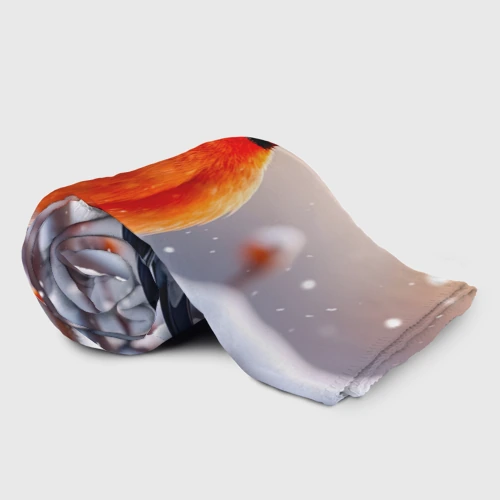 Плед 3D с принтом Снегирь на зимней ветке, фото на моделе #1