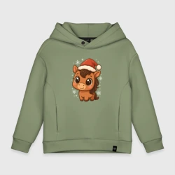 Детское худи Oversize хлопок Маленькая новогодняя лошадка с большими глазами